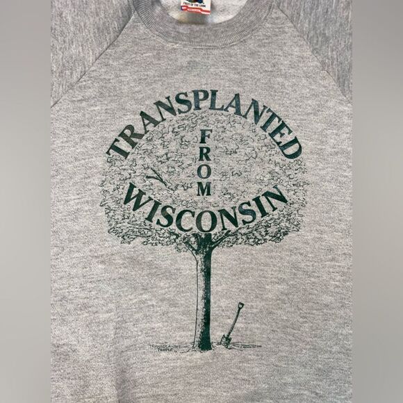 VINTAGE Transplanted From Wisconsin 1989 Sweatshirt Men Large Gray USA 80s 90s - Picture 2 of 6